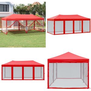 vidaXL Partytent inklapbaar met zijwanden 3x6 m rood - Partytent - Partytenten - Prieel - Gazebo