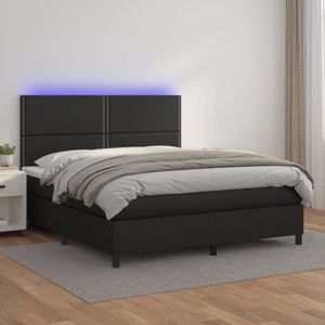 The Living Store Bed - LED Boxspring 160x200 - Zwart - Duurzaam kunstleer - Verstelbaar hoofdbord - Pocketvering matras - Huidvriendelijke topmatras - Kleurrijke LED-verlichting