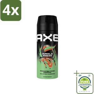 AXE - Deodorant Spray - Jungle Fresh - Tropische Geur - Verfrissend - 150 ml - Voordeelverpakking - 4 stuks - AXE deodorant - Jungle Fresh