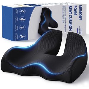 Ergonomisch Groot Geheugenkussen voor Bureaustoel - Drukontlasting en Pijnverlichting met Traagschuim voor Lang Zittende Activiteiten - Zwart