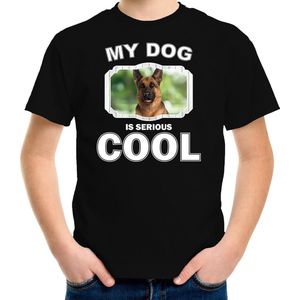 Duitse herder honden t-shirt my dog is serious cool zwart - kinderen - Duitse herders liefhebber cadeau shirt - kinderkleding / kleding 134/140