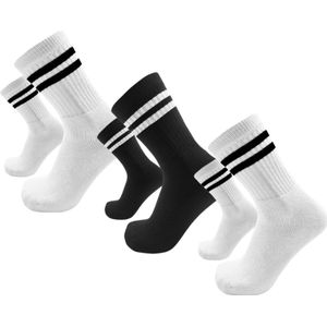 SOGZZ - Sport sokken - Tennis sokken - 6 Paar - 2 paar wit / 1 paar zwart - Retro model - Sokken met strepen - Dames en heren - Maat 35/38