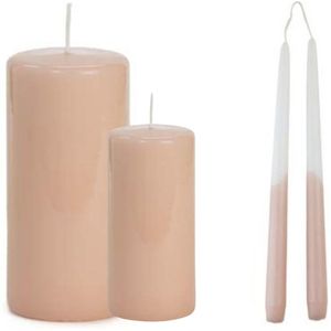 Luxe Kaarsen Rustik Lys - 3 Kaarsen - Grote Roze Hoogglans Stompkaarsen - Dipped Tweeling Dinerkaarsen - Blossom Rose - 104 Branduren