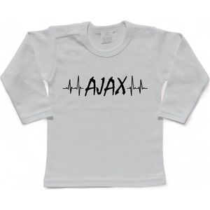Amsterdam Kinder t-shirt Lange Mouw | ""AJAX hartslag | Verjaardagkado | verjaardag kado | grappig | jarig | Amsterdam | AJAX | cadeau | Cadeau | Wit/zwart | Maat 98