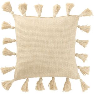 J-Line kussen Gewoven Kwasten - katoen - beige