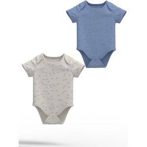 2-Pack Korte Mouw Rompers – Ecru & Lavender, Unisex & 100 % Natuurlijk Zacht biokatoen en modal - 0 - 3 maanden