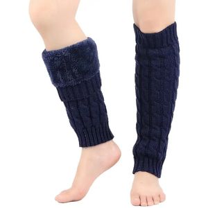 Daity 1 paar elegante, warme damessokken met pluchen details - comfortabel, verdikt gedraaid ontwerp, winterkoudebestendige laarzensokken (blauw)