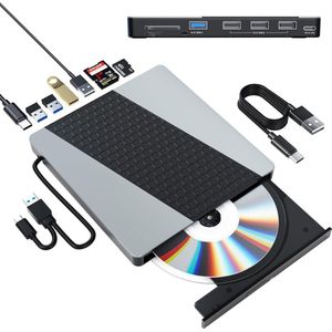 Draagbare Externe DVD Speler - 8-in-1 CD/DVD Drive - USB 3.0/USB-C
