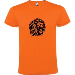 Oranje EK T-Shirt met “Stoere Leeuwekop “ Print Zwart Size S