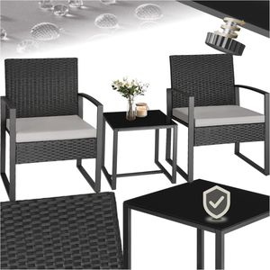 Comfortabele 3-delige bistroset voor tuin en balkon - Duurzaam stalen frame, 2 stoelen en 1 tafel met glazen blad