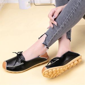 Vrouwen Lederen Mocassins Casual Ronde Teen Loafer Zachte Platte Boot Schoenen Slip On Rijden - Zwart - Maat 39 EU