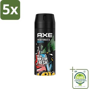 5 x Axe - Deodorant Bodyspray - 48hrs Fresh - Fresh Forest & Graffiti - 150 ml - Grootverpakking - Deodorant - Axe - 48 Uur Bescherming - Frisheid - Citrusgeur