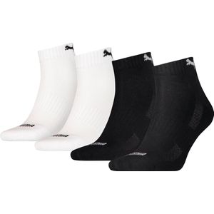 PUMA unisex cushioned 4P quartersokken zwart & wit