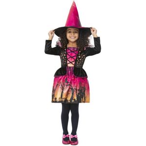 Smiffy's - Heks & Spider Lady & Voodoo & Duistere Religie Kostuum - Klaar Voor De Nacht Heks Sunset - Meisje - Rood, Geel, Zwart - Maat 116 - Halloween - Verkleedkleding