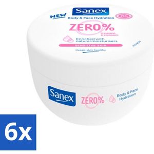 6 x Sanex Zero% - Natuurlijke Huidverzorging Crème - Lichaam & Gezicht - Hydrateert - Gevoelige Huid - 250 ml - Sanex Crème - Natuurlijke Huidverzorging - Gevoelige Huid - Hydraterende Crème - Verzachtende Crème