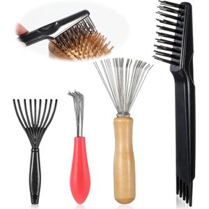Brenzoos - Haarborstelreiniger Set - Metaaldraad Hark Kamreiniger - Borstel Reinigingsgereedschap 4 Stuks - Verwijder Haren van Borstels, Kammen en Tapijten