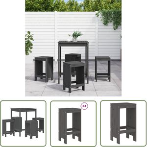The Living Store 5-delige Tuinbarset massief grenenhout grijs - Houten Barset - Bartafel - Barkrukken - Tuinbarset - Outdoor Furniture