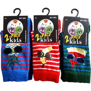 Breitex Kindersokken met Fruitdesign - 6 paar – Maat 27-30 – Kleurrijke Stripes – Ananas, Banaan & Watermeloen