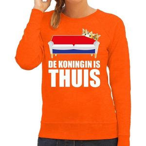 Koningsdag sweater / trui de Koningin is thuis oranje voor dames - Woningsdag thuisblijvers / Kingsday thuis vieren S