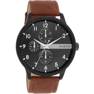Zwarte OOZOO horloge met cognac leren band - C11307