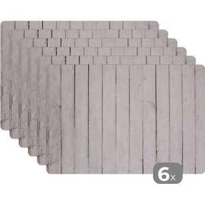 Placemat - Placemats kunststof - Planken - Naturel - Wit - Hout - 45x30 cm - 6 stuks - Hittebestendig - Anti-Slip - Onderlegger - Afneembaar