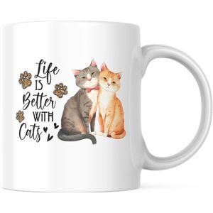 Cat Lover Mok met tekst: Life is better with cats | Katten Liefhebber | Katten Spreuk | Cadeau | Grappige mok | Koffiemok | Koffiebeker | Theemok | Theebeker