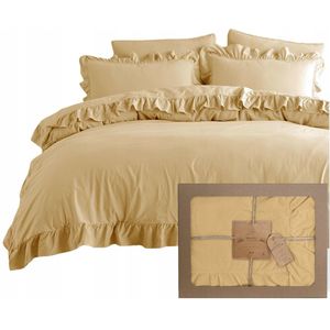 Stonewashed Katoenen Dekbedovertrek 160x200 met Ruches - Ecru