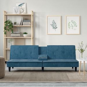 The Living Store Slaapbank Velvet - Blauw - 200x89x70 cm - Verstelbare rugleuning