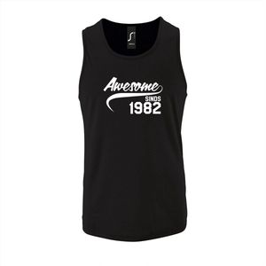 Zwarte Tanktop sportshirt met ""Awesome sinds 1982"" Print Wit Size S