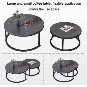 Nesting Coffee Table, Ronde Nesting Table Set van 2, Moderne Accent Marmeren Bijzettafel, Robuust Stalen Frame, voor Kleine Ruimtes Woonkamer Balkon Kantoor (Kleur: Zwart+wit, Maat: 80+60cm)