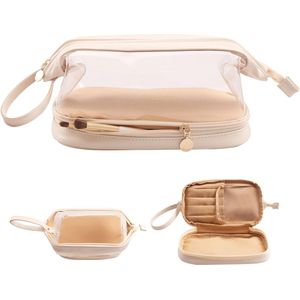 FURNIBELLA-Luxe Draagbare Make-uptas – Witte Cosmetische Tas van PU-leer – Voor Reizen en Dagelijks Gebruik