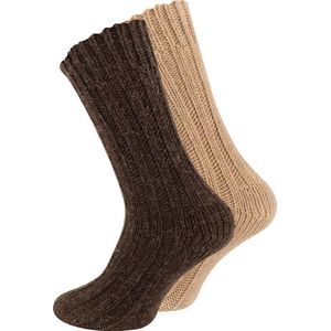 Lavendel 2 Paar Ruw Extra Dik Gebreide Sokken met ALPACA Wol / Beige, Bruin / 39-42