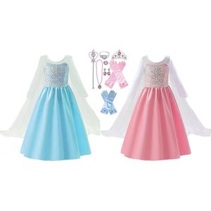 Prinsessenjurk meisje - Prinsessen speelgoed - Het Betere Merk - Roze + Blauwe jurk + Accessoires maat 110 (120) - carnavalskleding - 13-Pack - cadeau meisje - verkleedkleren - Kroon - Toverstaf - Juwelen