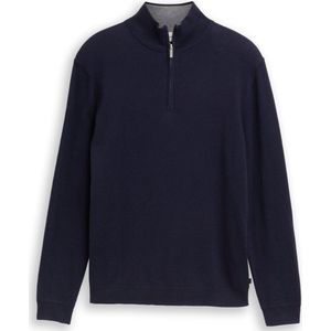 TOM TAILOR - Trui - Donkergrijs - Knitwear - Halve Rits