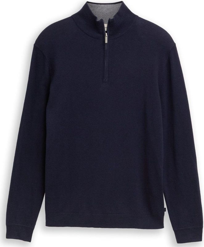 TOM TAILOR - Trui - Donkergrijs - Knitwear - Halve Rits