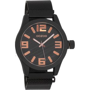 OOZOO Timepieces - Zwarte horloge met zwarte metalen mesh armband - C10734