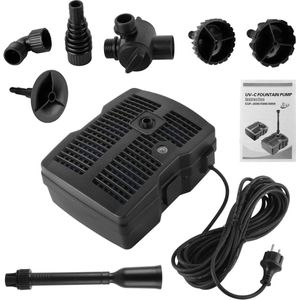 4 in 1- Vijverpomp - Fontein - Waterpomp - Fonteinpomp - voor Tuinornament - Fontein Ontwerp - met Filter - 9W - UV-zuiveringsfilter - 2500L Capaciteit - 1000 l/h - 28 W - 1.6m Hefhoogte - 220-240V - 50 Hz - 30 x 23 x 56.5 cm - Zwart