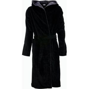 Zwarte badjas capuchon - katoen - grijze details - sauna badjas heren - M/L