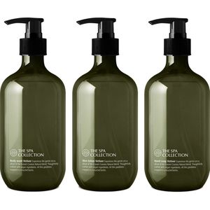 The Spa Collection Vetiver - Ecocert Cosmos Natural - Body Wash + Handzeep + Body Lotion - 475 ml gerecyclede pompfles - Set van 3 stuks