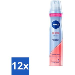 12 x Nivea - Haarspray - Ultra Strong - 250 ml - Haarspray - Sterke Fixatie - Langdurige Hold - Macadamia Olie - Haarverzorging