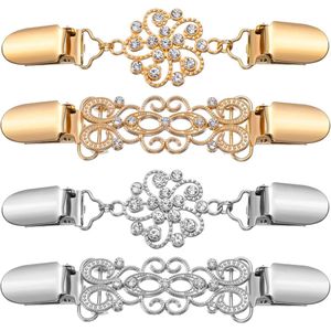SNQ 4 stuks cardigan clips, 2 stijlen sjaalgesp van zinklegering vintage pullover clips jurken clips blouses clips broches voor kleding gebreide jas clips voor dames en meisjes (goud, zilver)