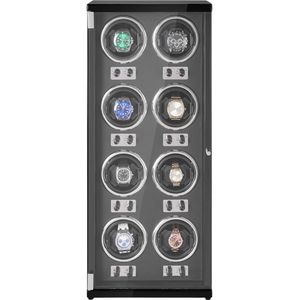 Horlogeopwinder, voor 8 Automatische Horloges, Superstille Japanse Mabuchi-Motoren, BlaUWe Led-Verlichting en Adapter, Behuizing met Hoge Dichtheid Printplaat en Zwarte Pu-Afwerking