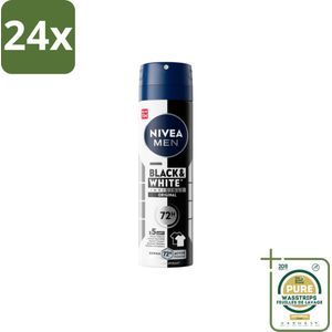 NIVEA MEN – Deodorant spray – Invisible for Black & White – 150 ml - Voordeelverpakking - 24 stuks - Anti-Transpirant Spray - Kledingbescherming