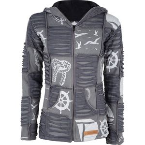 Dames Vest van Katoen met Polyester Fleece voering en vaste capuchon - SHAKALOHA - W Seabreeze GreyWhite XL