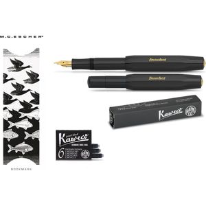 Kaweco 1 Vulpen Sport Classic Black Fountain 1 Vulpen (Breed) met vullingen en boekenlegger