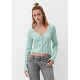 QS - Shirt - Groen - Knoopsluiting - V-hals - Lange Mouw - Slanke Pasvorm