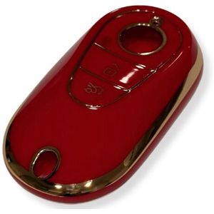 Sleutelcover voor Mercedes Benz, Sleutelhoesje, Key Case for Mercedes Benz, Autosleutel Hoesje Geschikt Voor Mercedes Benz C-Class, S-Class, W223, W206, EQS, S400, S450, S500, Rood - Goud