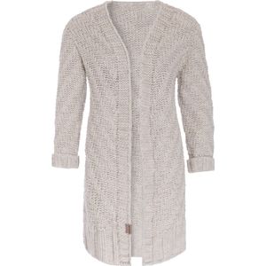 Knit Factory Sally Gebreid Dames Vest - Grof gebreid beige damesvest - Cardigan voor de herfst en winter - Middellang vest reikend tot boven de knie - Beige - 40/42