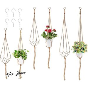 Mrs. Jones Set van 6 maten macramé hangende plantenbakhouder plantenhanger kit - binnen en buiten decoraties - vetplanten cactussen kruiden .