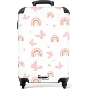 NoBoringSuitcases.com - Koffer - Regenbogen en vlinders in zachtroze tinten - Past binnen 55x40x20 cm en 55x35x25 cm - Trolley handbagage - Valiezen met wieltjes volwassenen - Reiskoffer op wielen - Rolkoffer lichtgewicht